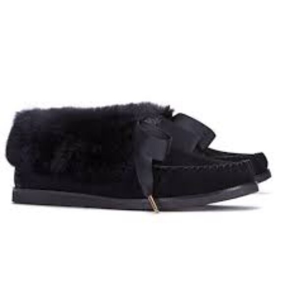NIB Tory Burch Aberdeen Genuine Rabbit Fur Trim‎ Slipper Bootie  NAVY - Picture 5 of 5